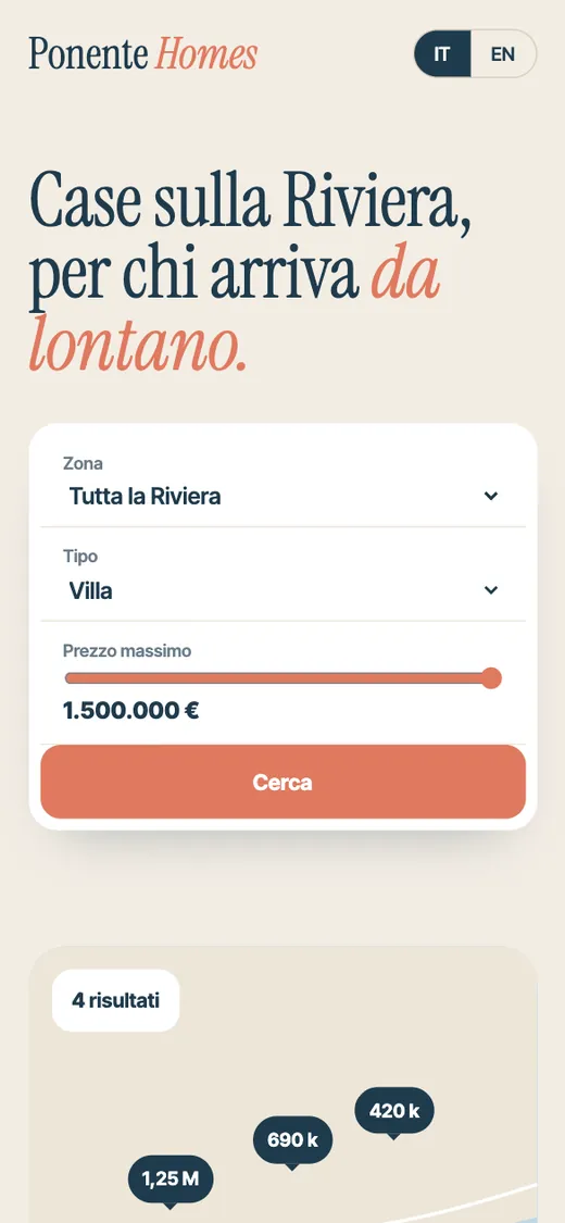 Anteprima smartphone del concept Ponente Homes
