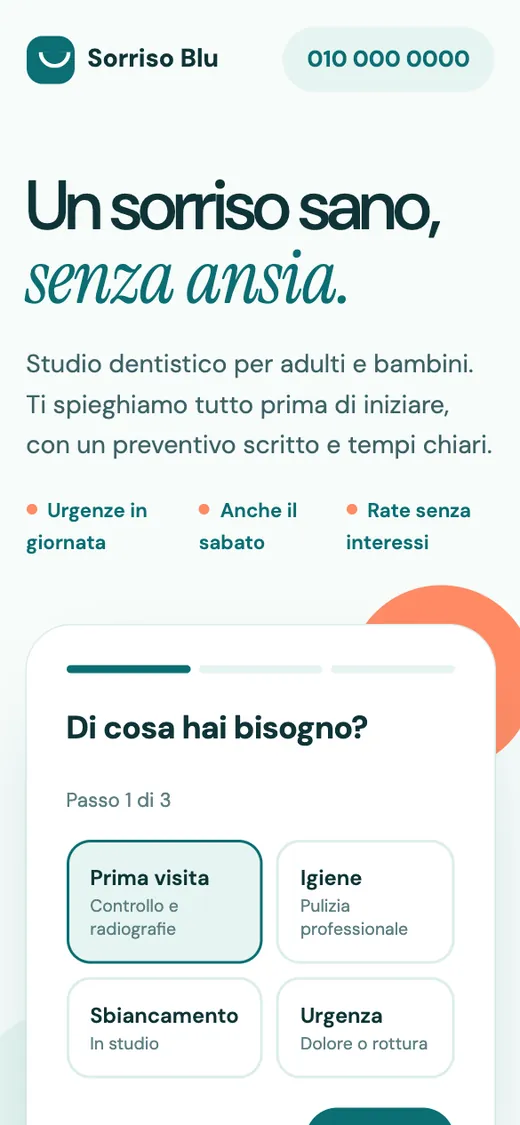 Anteprima smartphone del concept Studio Dentistico Sorriso Blu