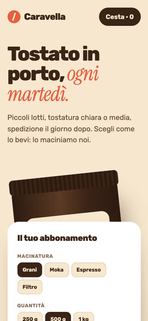 Anteprima smartphone del concept Torrefazione Caravella