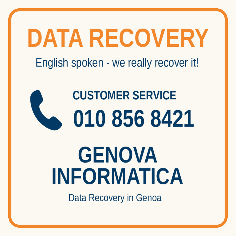 Genova Informatica, data recovery in Genoa, English spoken: customer service on 010 856 8421