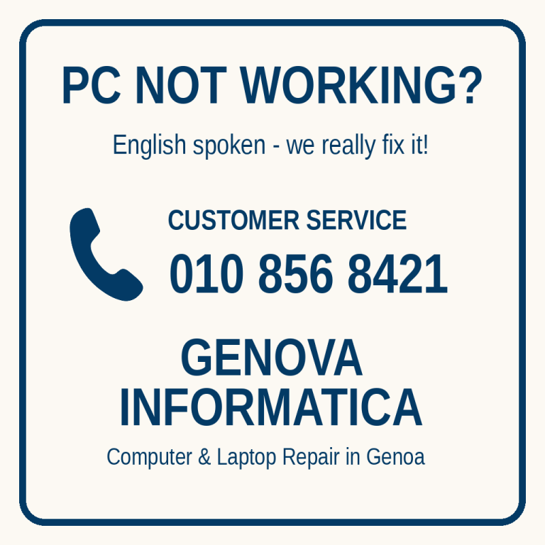 Genova Informatica, computer and laptop repair in Genoa, English spoken: customer service on 010 856 8421